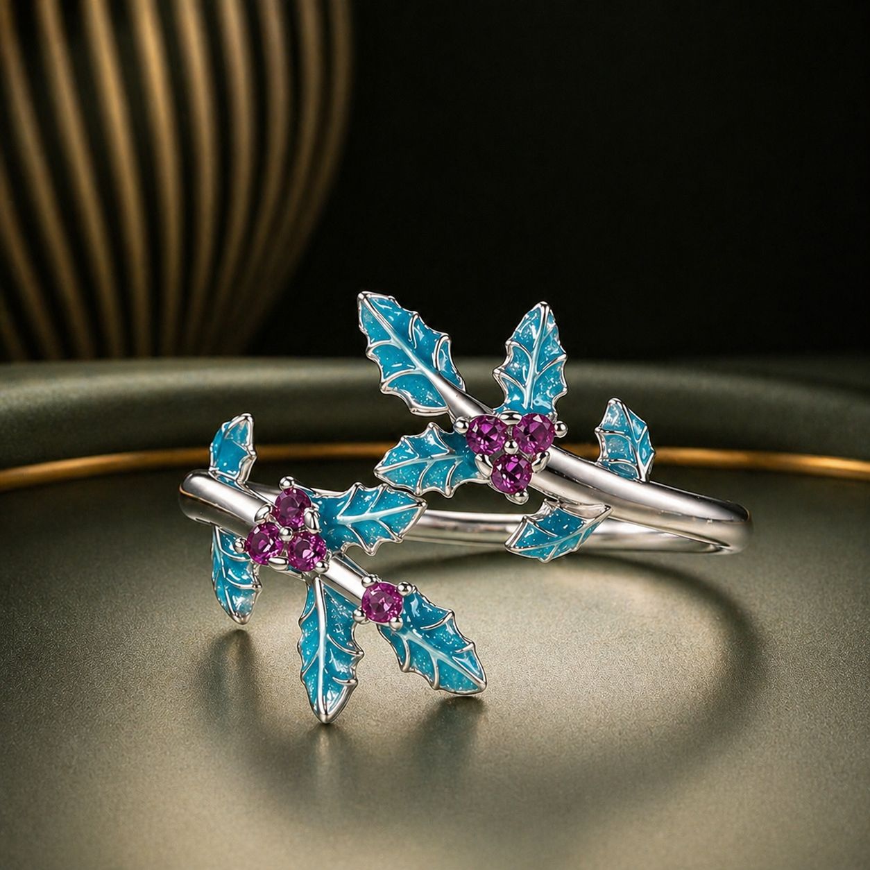 925 Sterling Silver Enamel White Gold Plated Ring with CZ for Women  DestGlow