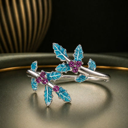 925 Sterling Silver Enamel White Gold Plated Ring with CZ for Women  DestGlow