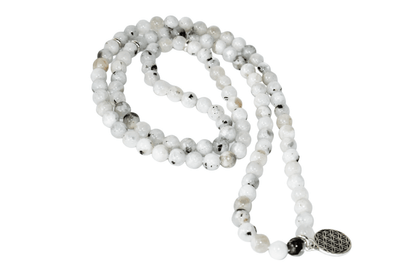 Rainbow Moonstone Beads Mala Bracelet, 108 Prayer Beads Necklace (Creativity and Compassion)  DestGlow