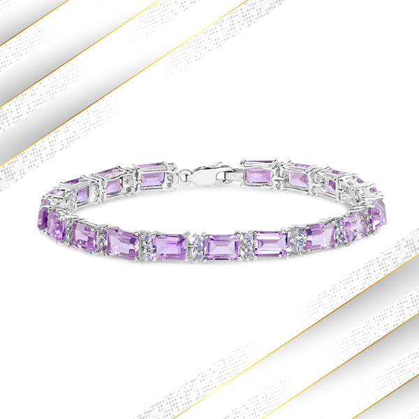 19.19 Carat Genuine Amethyst and Tanzanite .925 Sterling Silver Bracelet by Bids.com