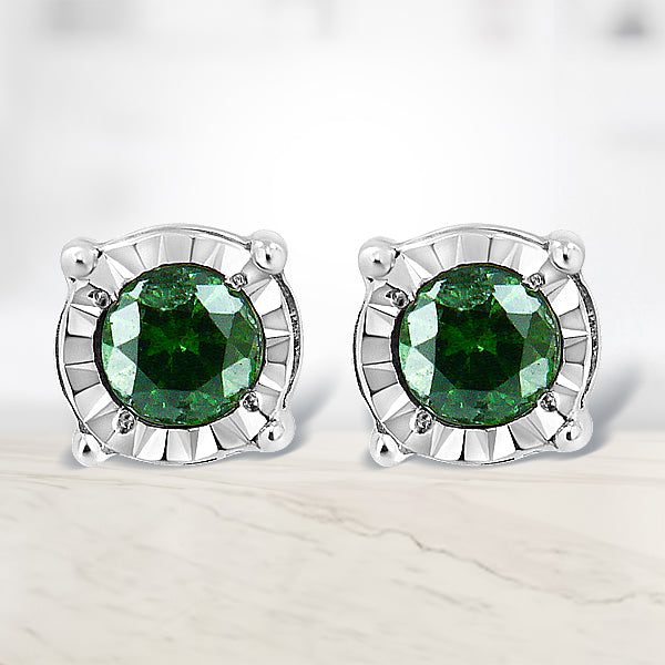 Sterling Silver Rose Cut Treated Green Diamond Solitaire Stud Earrings (0.25 cttw, Green Color, I2-I3 Clarity) by Bids.com