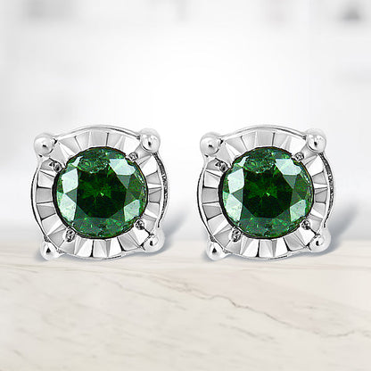 Sterling Silver Rose Cut Treated Green Diamond Solitaire Stud Earrings (0.25 cttw, Green Color, I2-I3 Clarity) by Bids.com