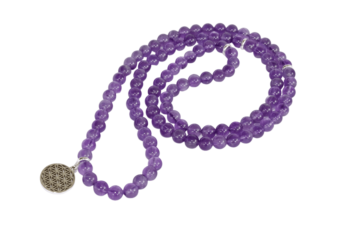 Amethyst Beads Mala Bracelet, 108 Prayer Beads Necklace (Intuition and Psychic Abilities)  DestGlow