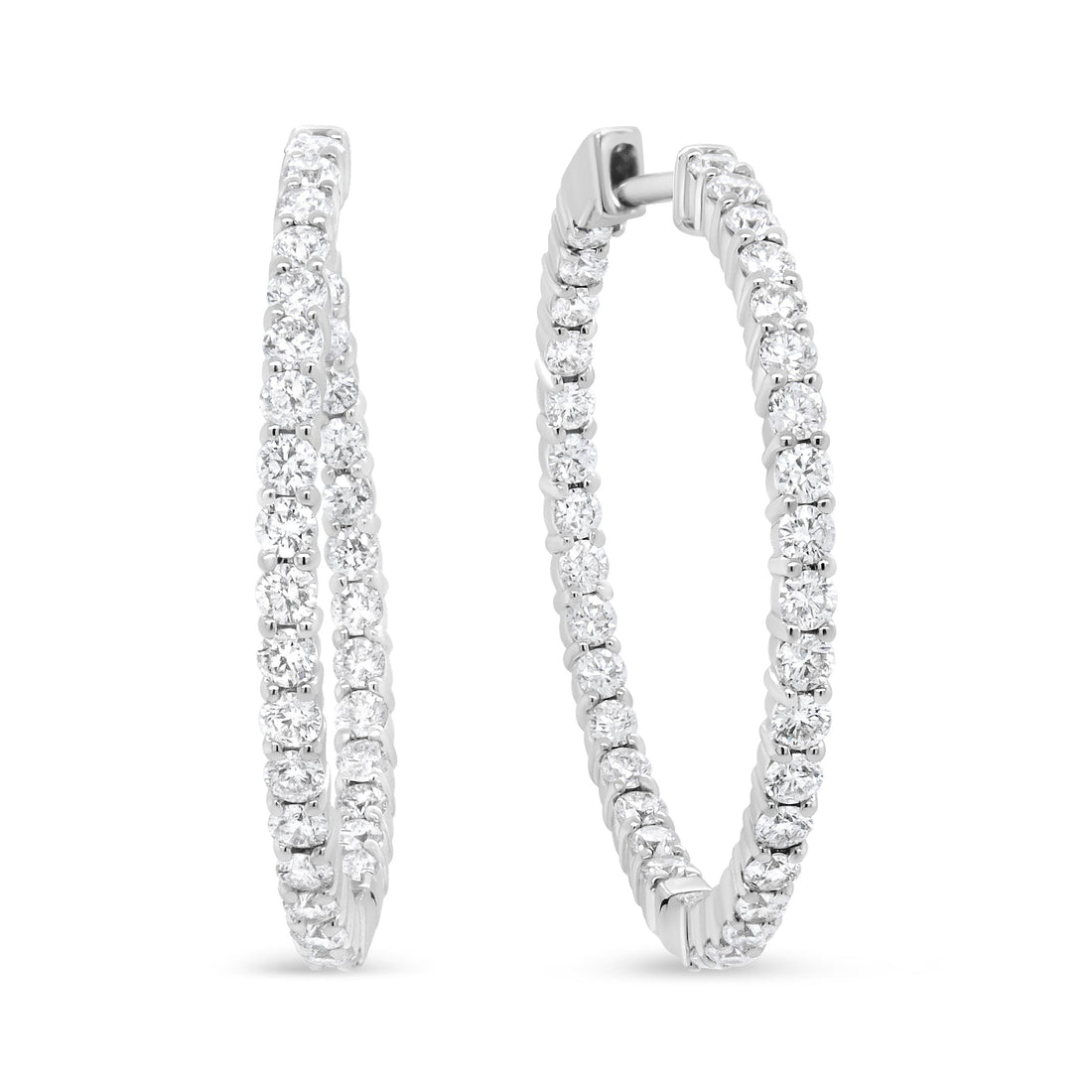 18K White Gold 3 5/8 Cttw Round Diamond Curved Inside-Outside Hoop Earrings (F-G Color, VS1-VS2 Clarity) by Bids.com