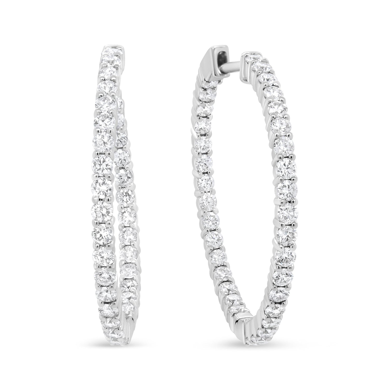 18K White Gold 3 5/8 Cttw Round Diamond Curved Inside-Outside Hoop Earrings (F-G Color, VS1-VS2 Clarity) by Bids.com