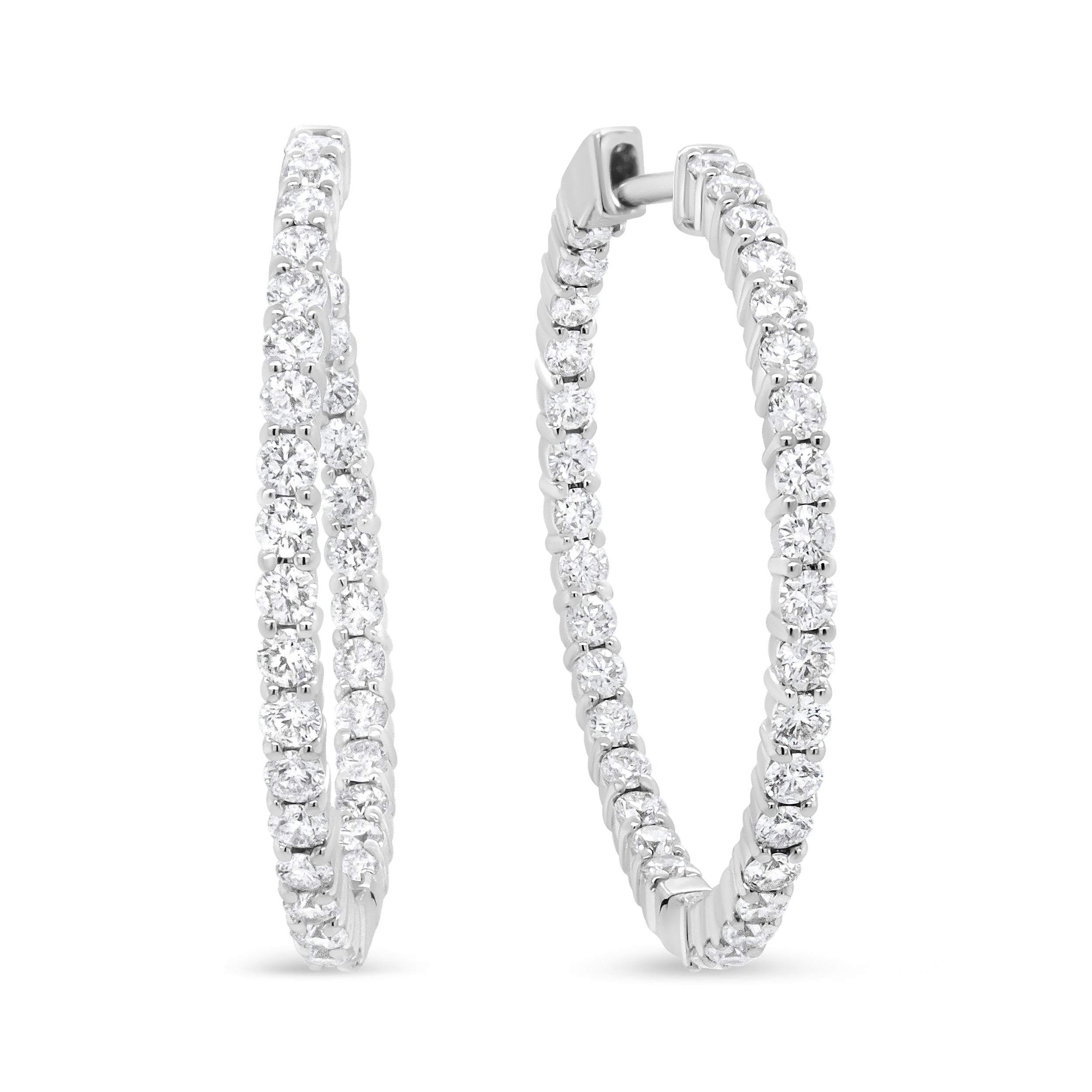 18K White Gold 3 5/8 Cttw Round Diamond Curved Inside-Outside Hoop Earrings (F-G Color, VS1-VS2 Clarity) by Bids.com