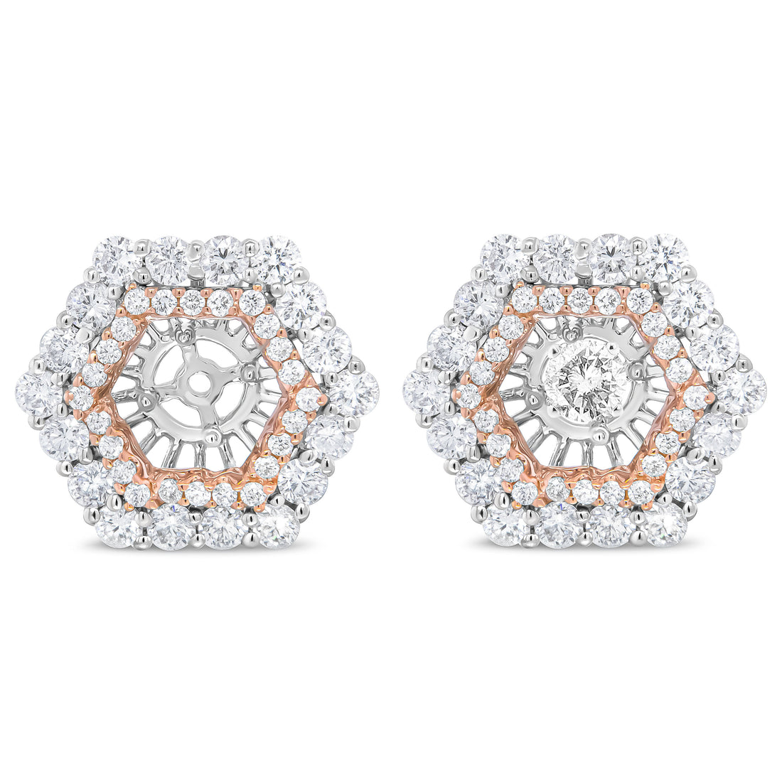 14K Rose and White Gold 1 7/8 Cttw Round Diamond Double Halo Earring Jacket for 6mm Round Studs (G-H Color, VS2-SI1 Clarity) by Bids.com