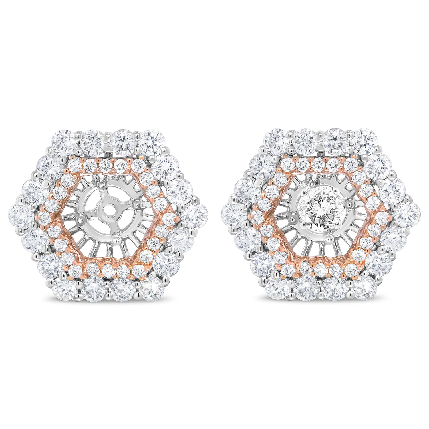 14K Rose and White Gold 1 7/8 Cttw Round Diamond Double Halo Earring Jacket for 6mm Round Studs (G-H Color, VS2-SI1 Clarity) by Bids.com