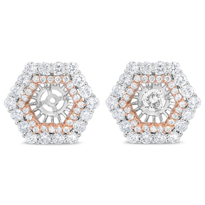 14K Rose and White Gold 1 7/8 Cttw Round Diamond Double Halo Earring Jacket for 6mm Round Studs (G-H Color, VS2-SI1 Clarity) by Bids.com