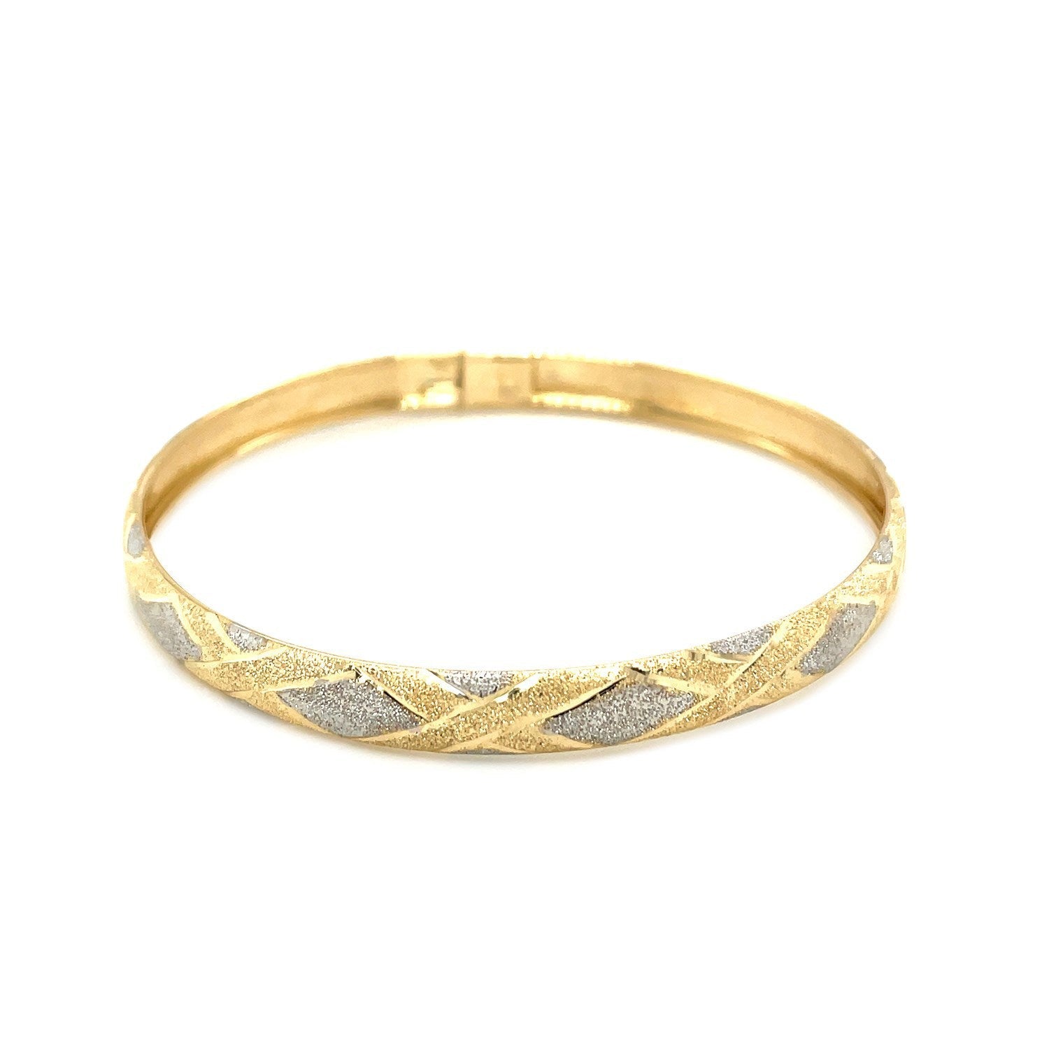 10k Two-Tone Gold Geometric Diamond Motif Bangle by Bids.com