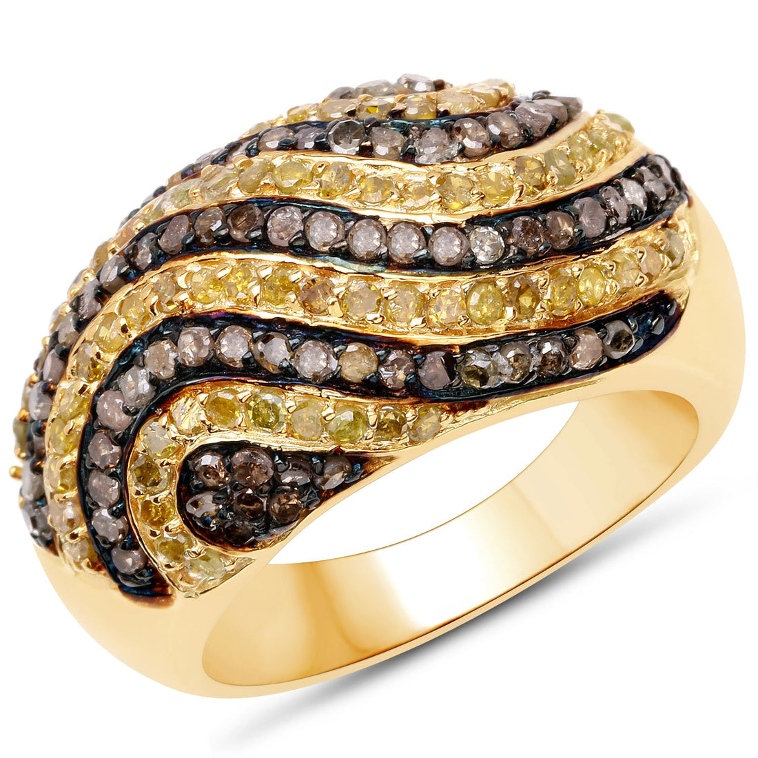 14K Yellow Gold Plated 1.19 Carat Genuine Champagne Diamond and Yellow Diamond .925 Sterling Silver Ring by Bids.com