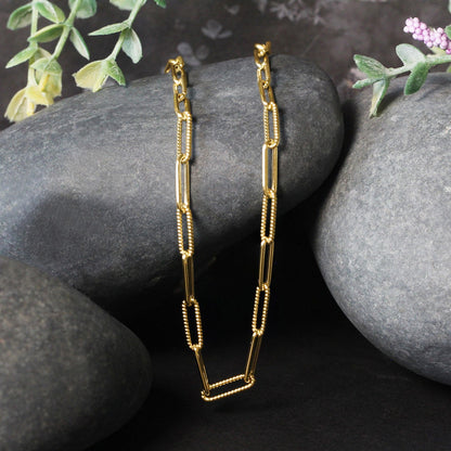 14k Yellow Gold Textured Paperclip Chain (3.5mm) by Bids.com