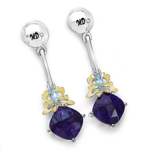 3.79 Carat Genuine Amethyst, Blue Topaz &amp; White Diamond .925 Sterling Silver Earrings by Bids.com