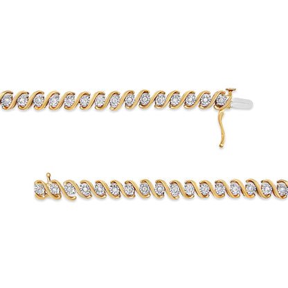 14K Yellow Gold Plated .925 Sterling Silver 1/2 Cttw Round Miracle-Set Diamond S-Curve Tennis Bracelet (I-J Color, I3 Clarity) - 7" by Bids.com
