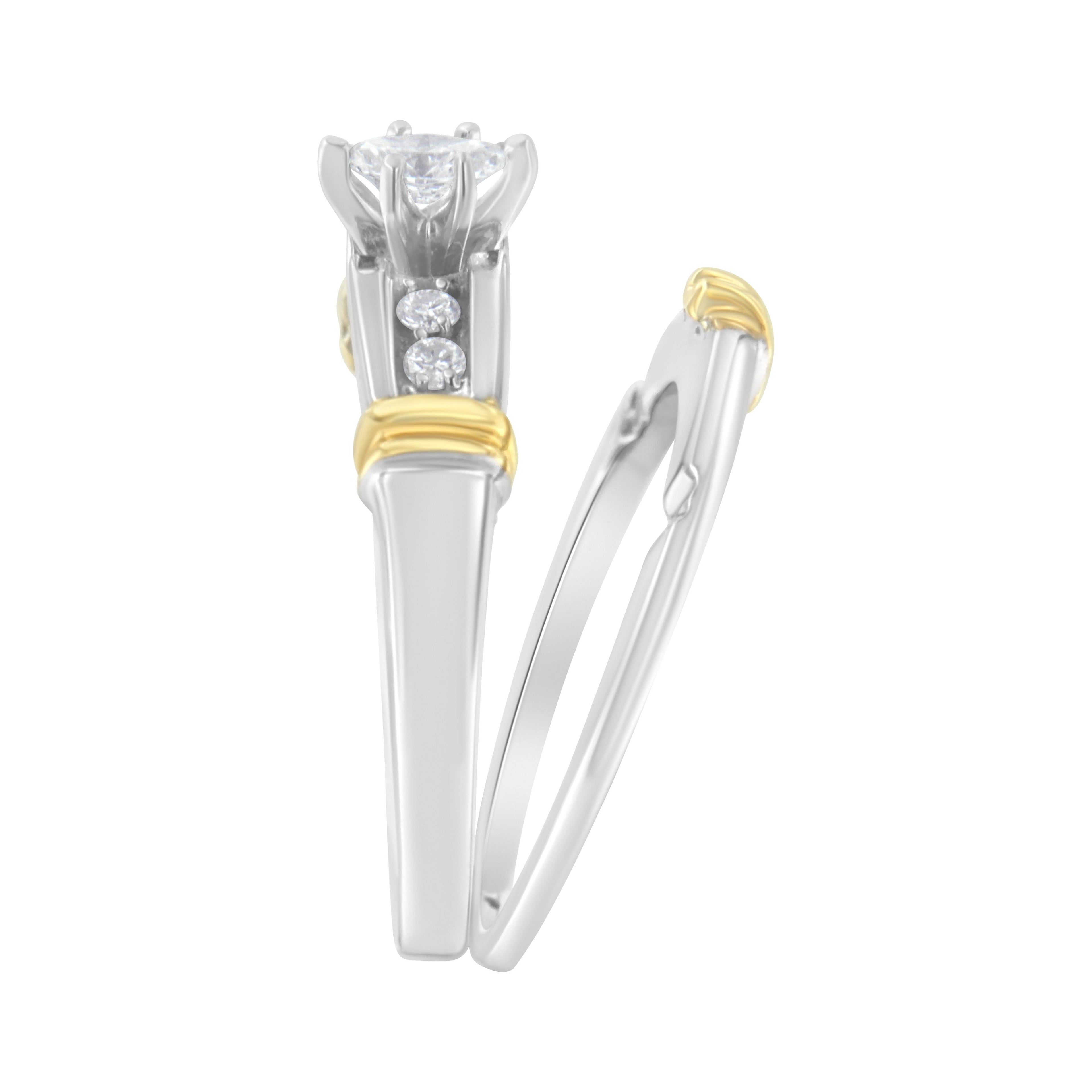 14K Yellow and White Gold 1/3 Cttw Marquise Diamond Cocktail Engagement Ring Set (H-I Color, SI1-SI2 Clarity) - Size 7 by Bids.com