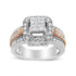14K White and Rose Gold 1 1/8 Cttw Princess and Round-Cut Diamond Art Deco Style Triple Shank Halo Cocktail Ring (I-J Color, SI2-I1 Clarity) - Size 7 by Bids.com