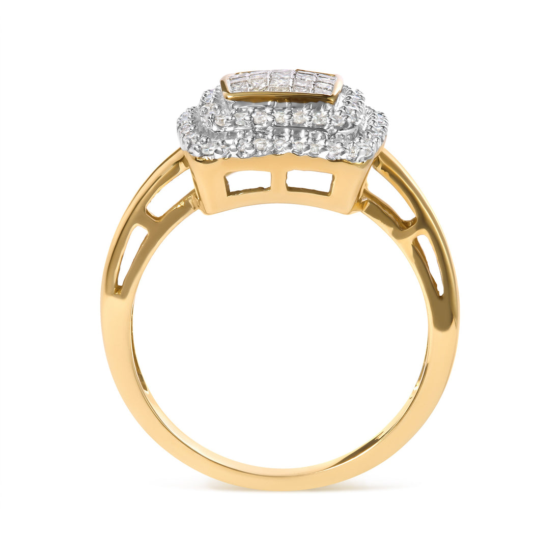 10K Yellow Gold 1/2 cttw Round and Princess Diamond Composite Head and Halo Ring (H-I Color, SI1-SI2 Clarity) - Ring Size 7 by Bids.com