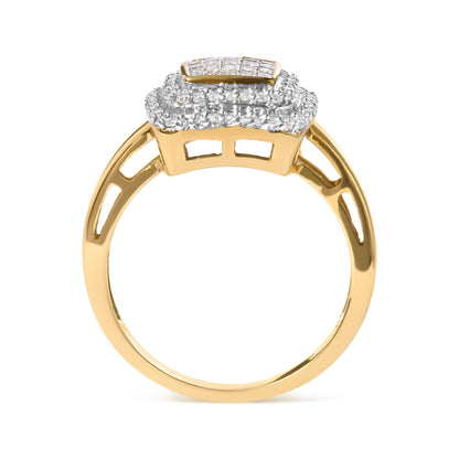 10K Yellow Gold 1/2 cttw Round and Princess Diamond Composite Head and Halo Ring (H-I Color, SI1-SI2 Clarity) - Ring Size 7 by Bids.com