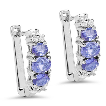 1.52 Carat Genuine Tanzanite and White Topaz .925 Sterling Silver Earrings  DestGlow