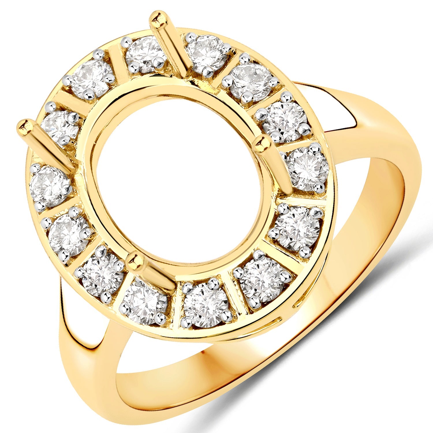 0.42 Carat Genuine White Diamond 14K Yellow Gold Semi Mount Ring - holds 11x9mm Oval Gemstone by Bids.com