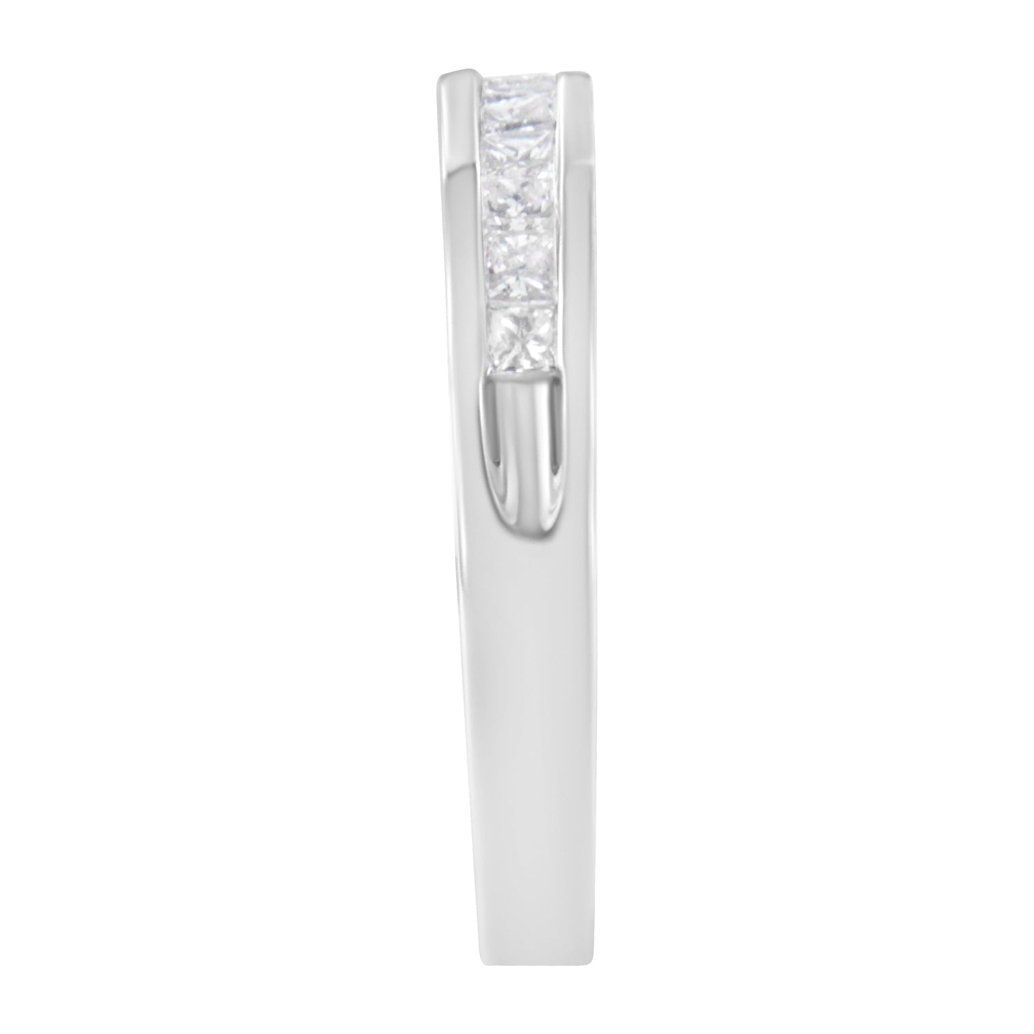 IGI Certified 1/2 Cttw Princess Cut Diamond 18K White Gold Channel Set Half Eternity Style Wedding Band Ring (H-I Color, SI2-I1 Clarity) - Size 4-1/2 by Bids.com