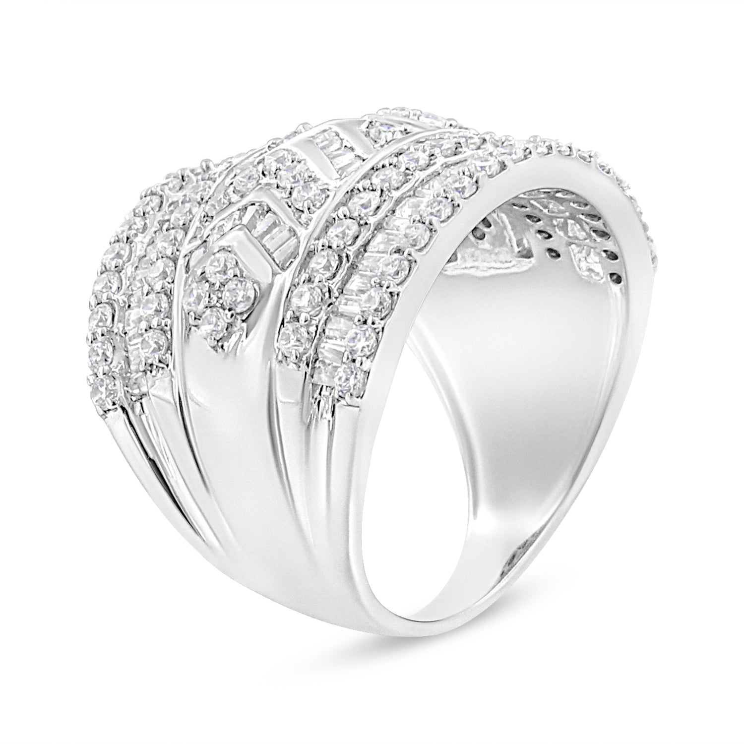 .925 Sterling Silver 2.0 Cttw Diamond Edge Multi-Row Ring Band ( J-K Color, I3 Clarity) - Ring Size 7 by Bids.com