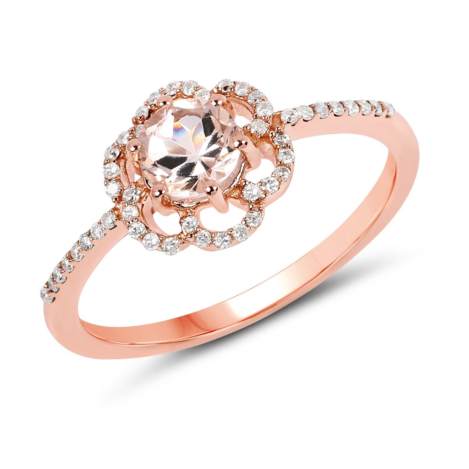0.54 Carat Genuine Morganite and White Diamond 14K Rose Gold Ring by Bids.com