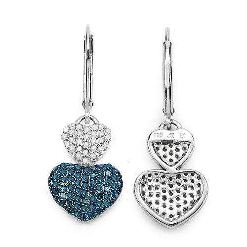 0.94 Carat Genuine Blue Diamond &amp; White Diamond .925 Sterling Silver Earrings  DestGlow