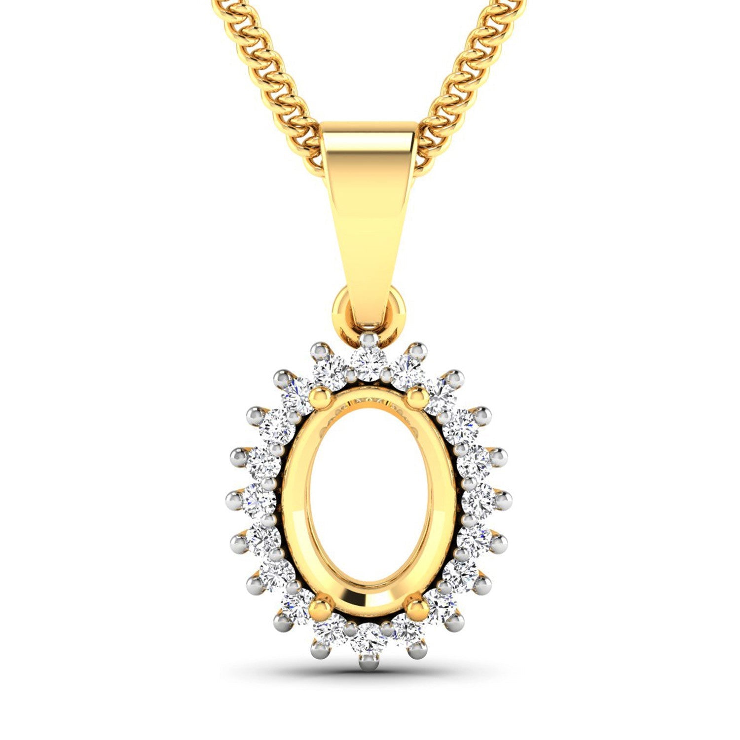 0.13 Carat Genuine White Diamond 14K Yellow Gold Semi Mount Pendant - holds 8x6mm Oval Gemstone by Bids.com