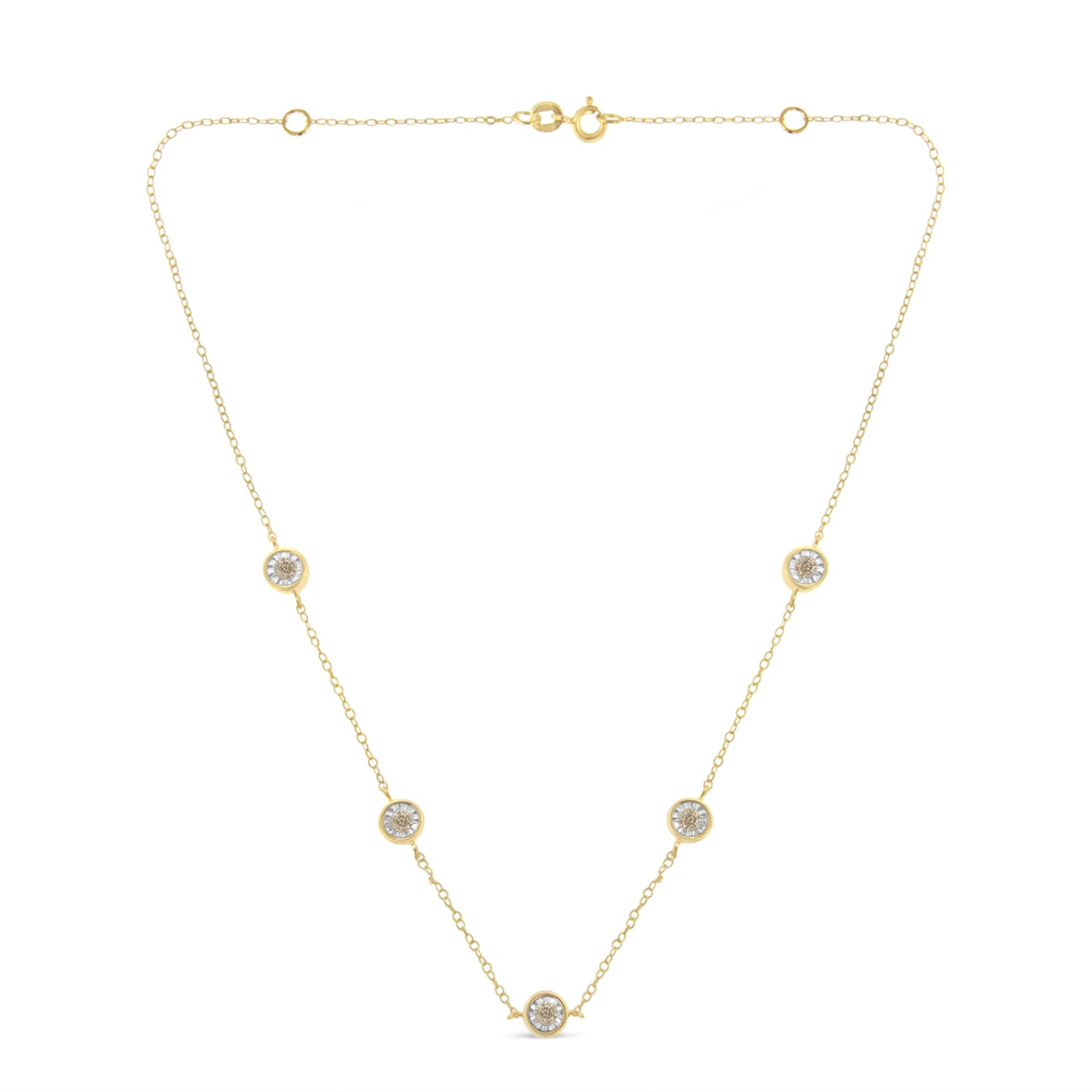 Yellow Color Plated Sterling Silver Diamond Station Necklace (1/2 cttw, K-L Color, I2-I3 Clarity) by Bids.com