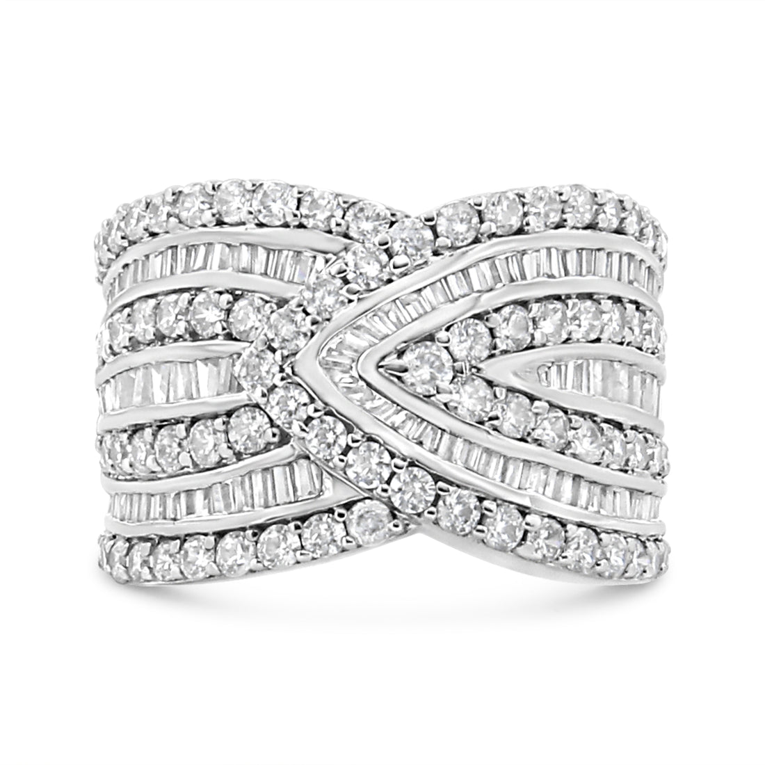 .925 Sterling Silver 2 3/8 Cttw Diamond Multi Row Overlay Band Ring ( J-K Color, I3 Clarity) - Ring Size 7 by Bids.com
