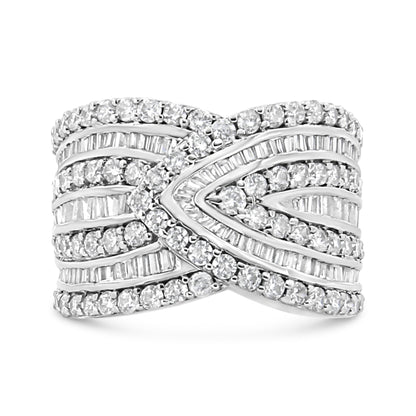 .925 Sterling Silver 2 3/8 Cttw Diamond Multi Row Overlay Band Ring ( J-K Color, I3 Clarity) - Ring Size 7 by Bids.com