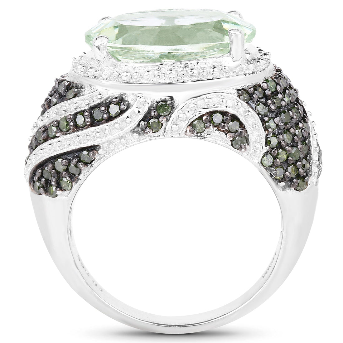 5.98 Carat Genuine Green Amethyst &amp; Green Diamond .925 Sterling Silver Ring by Bids.com