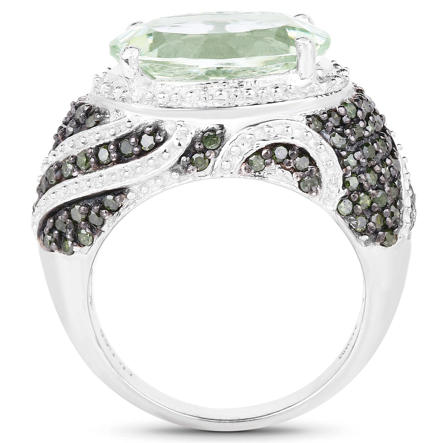 5.98 Carat Genuine Green Amethyst &amp; Green Diamond .925 Sterling Silver Ring by Bids.com