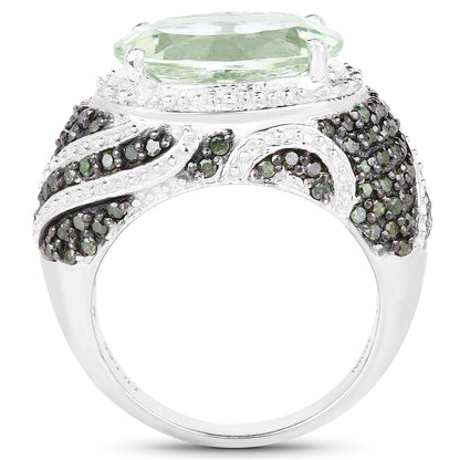 5.98 Carat Genuine Green Amethyst &amp; Green Diamond .925 Sterling Silver Ring by Bids.com