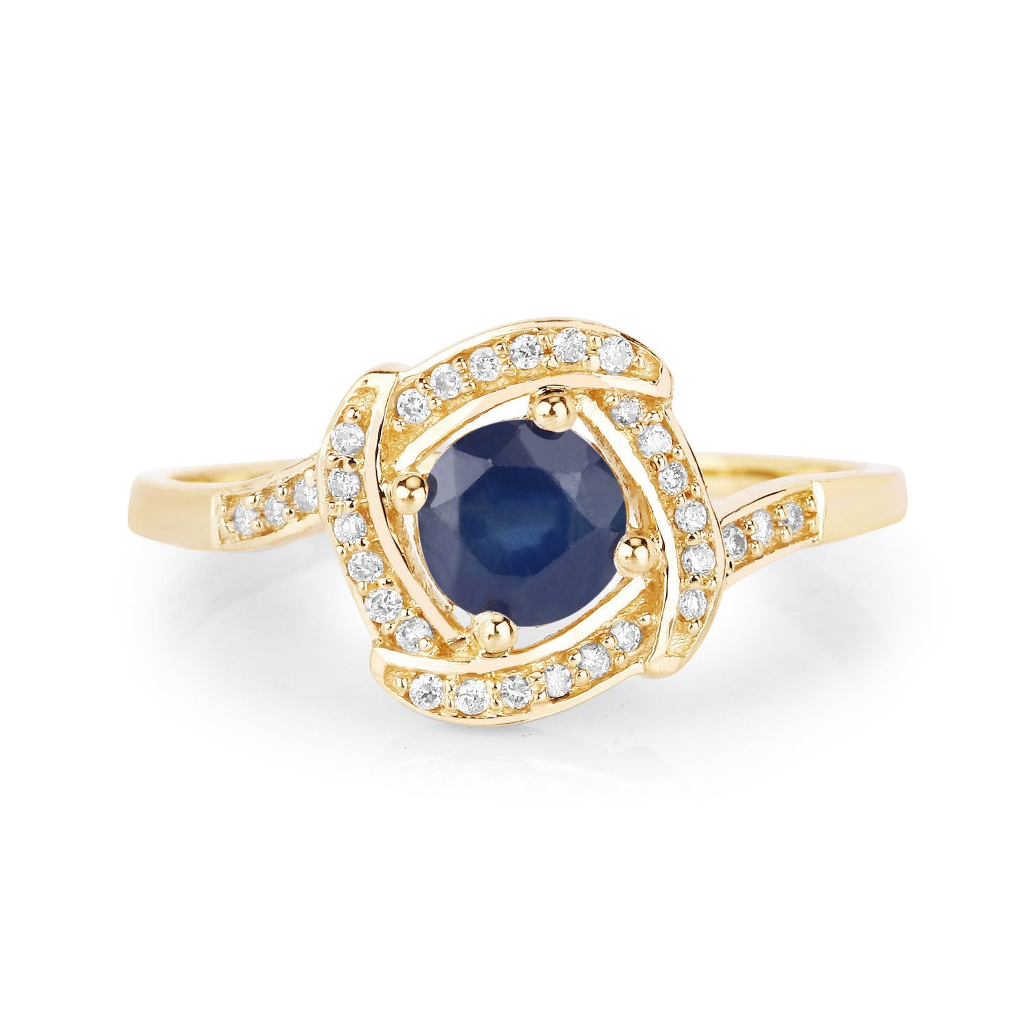 0.73 Carat Genuine Blue Sapphire and White Diamond 14K Yellow Gold Ring by Bids.com