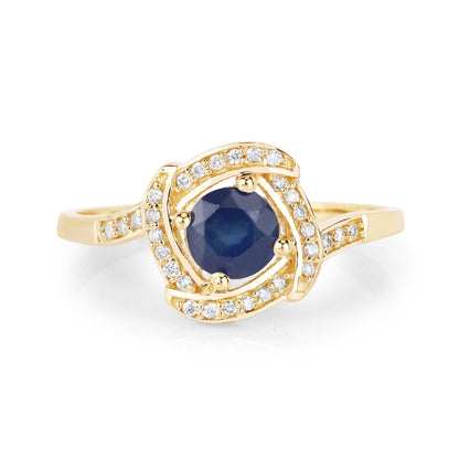 0.73 Carat Genuine Blue Sapphire and White Diamond 14K Yellow Gold Ring by Bids.com