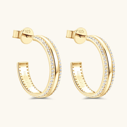 Pure Sterling Silver Inlaid Sparkala™ C-Hoop Earrings - DestGlow