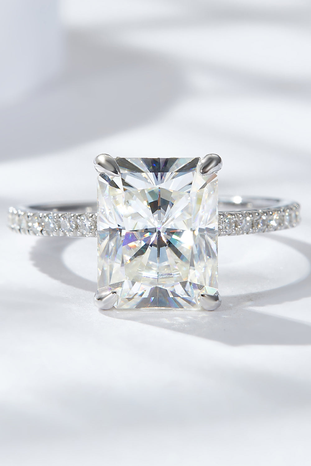 4 Carat Radiant-Cut Sparkala™ 4-Prong Side Stone Ring (Platinum Over Pure Sterling Silver) by Sparkala