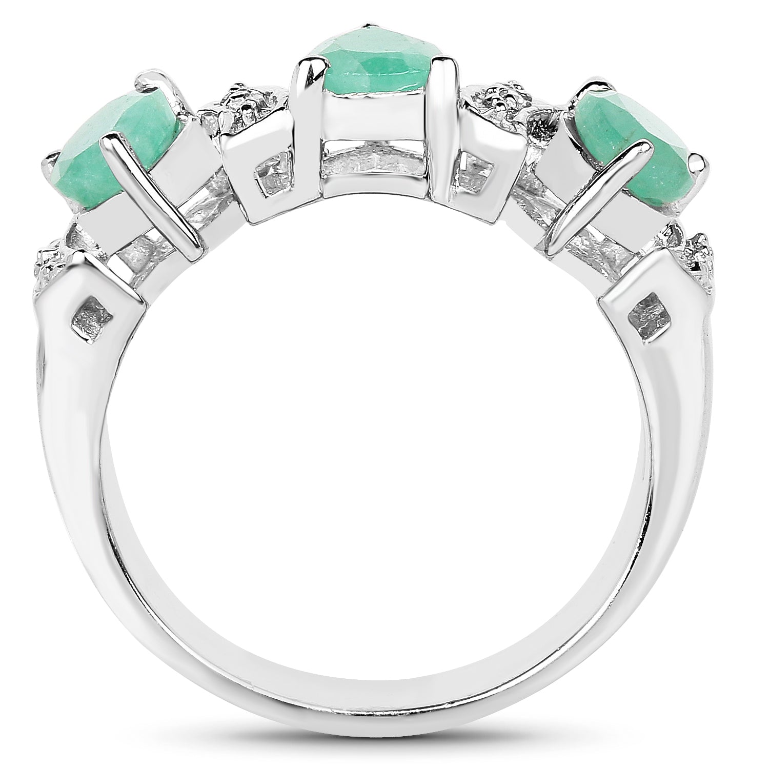 1.87 Carat Genuine Emerald and White Topaz .925 Sterling Silver Ring by Bids.com