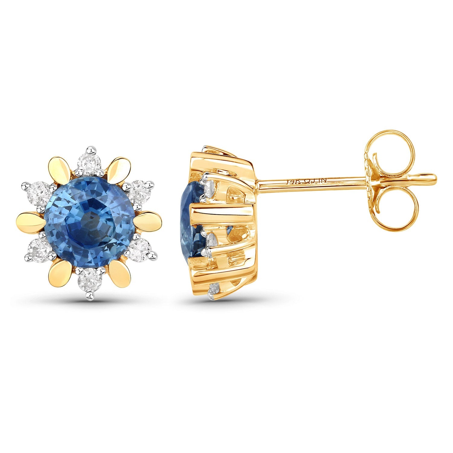 1.87 Carat Genuine Blue Sapphire and White Diamond 14K Yellow Gold Earrings by Bids.com