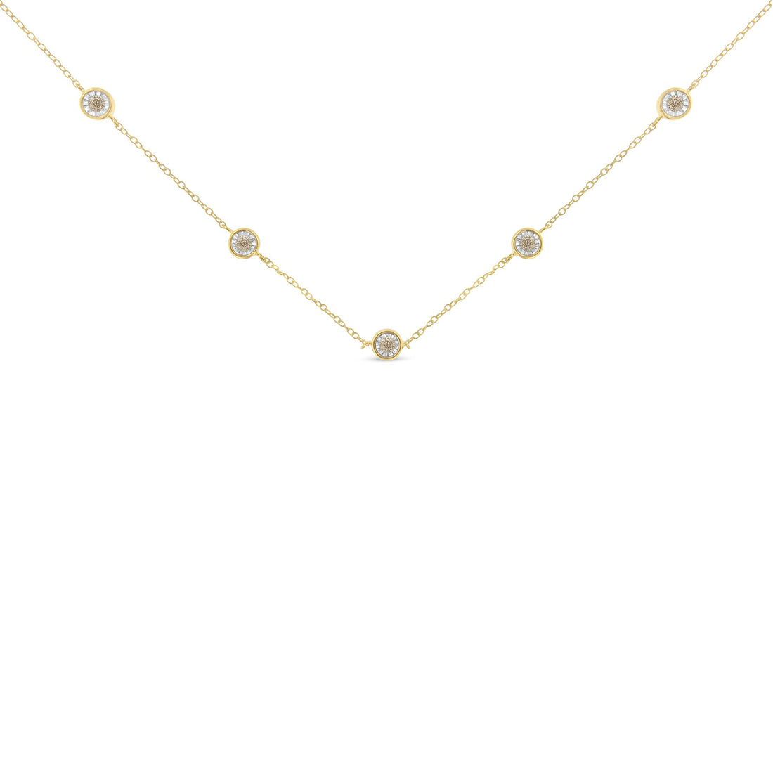 Yellow Color Plated Sterling Silver Diamond Station Necklace (1/2 cttw, K-L Color, I2-I3 Clarity) by Bids.com