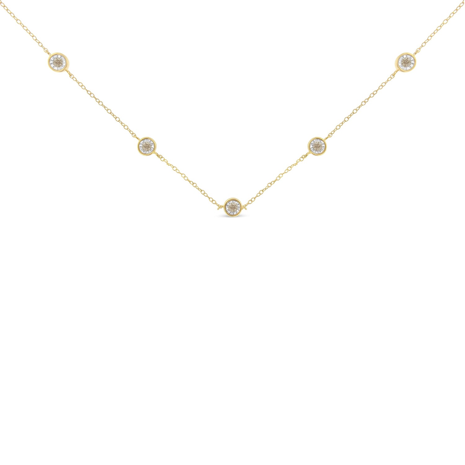 Yellow Color Plated Sterling Silver Diamond Station Necklace (1/2 cttw, K-L Color, I2-I3 Clarity) by Bids.com