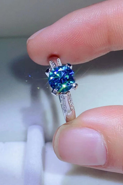 1 Carat Blue Brilliant Round Cut Sparkala™ 4-Prong Ring by Sparkala