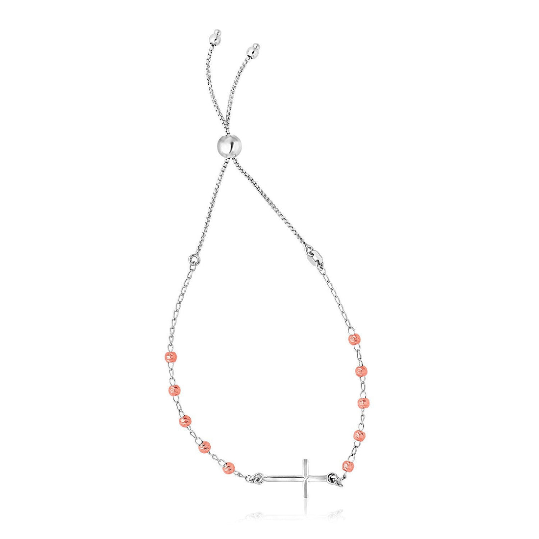 Sterling Silver White and Rose Finish Adjustable Bracelet with Cross by Bids.com