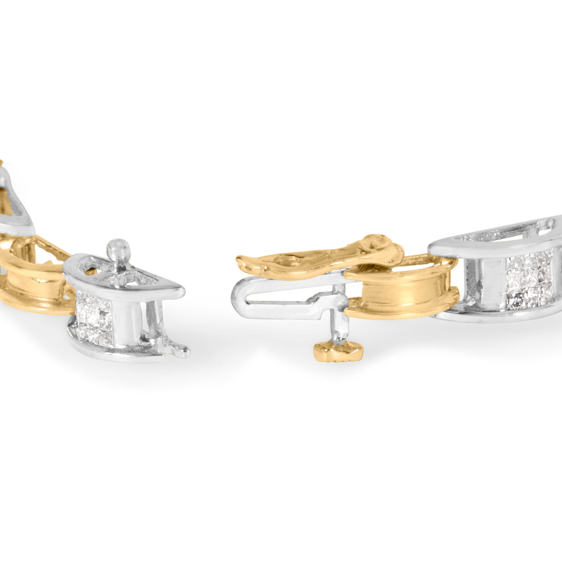 14K Two-Tone Gold 1.00 Cttw Princess-Cut Diamond Chain Link 7" Bracelet (H-I Color, SI1-SI2 Clarity) - DestGlow