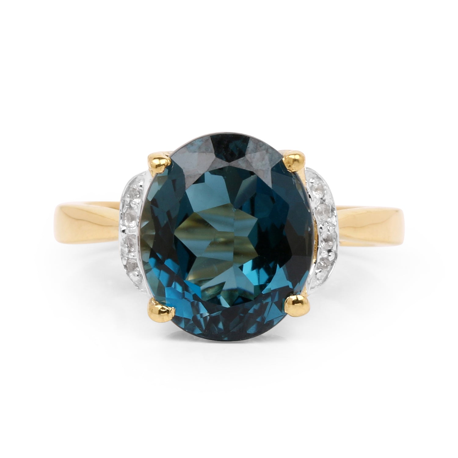 14K Yellow Gold Plated 6.09 Carat Genuine London Blue Topaz &amp; White Diamond .925 Sterling Silver Ring by Bids.com
