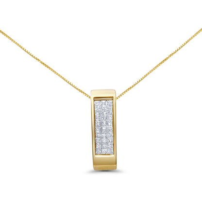 14K Yellow Gold 1/2 Cttw Invisible Set Princess Cut Diamond Vertical Bar Block Pendant 18" Necklace (H-I Color, SI2-I1 Clarity) by Bids.com