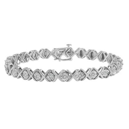 .925 Sterling Silver 1/10 cttw Miracle-Set Round-Cut Diamond "X" Link Tennis Bracelet (I-J color, I2-I3 clarity) - 7.25" by Bids.com
