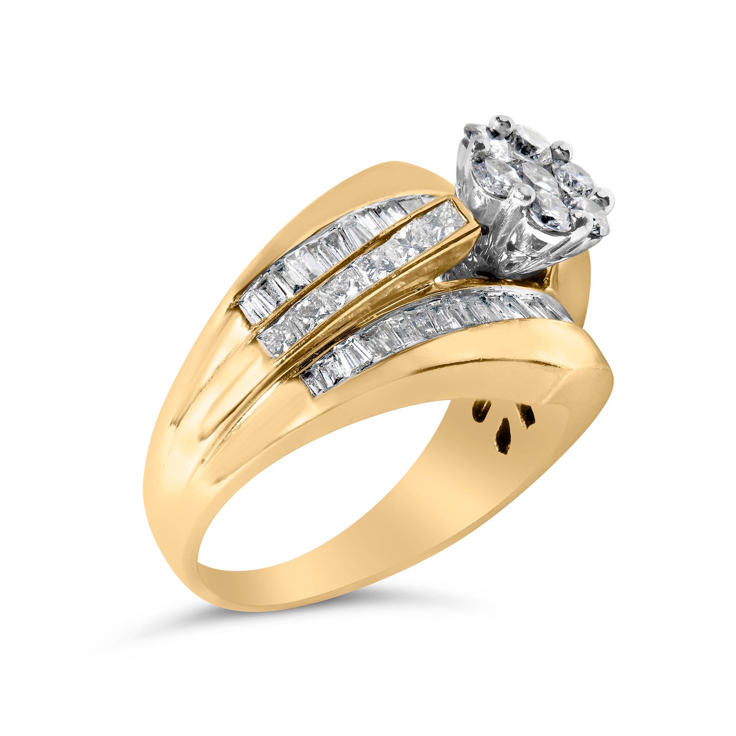 14K Yellow Gold 2-1/3 Cttw Diamond Cluster Channel Set Chevron Shaped Engagement Ring (H-I Color, SI1-SI2 Clarity) - Ring Size 7 by Bids.com